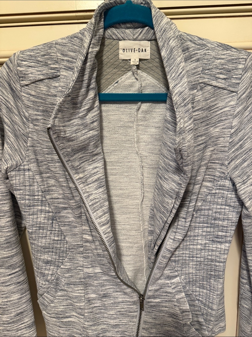 Olive & Oak Marled Light Blue-Gray Open Front Jacket